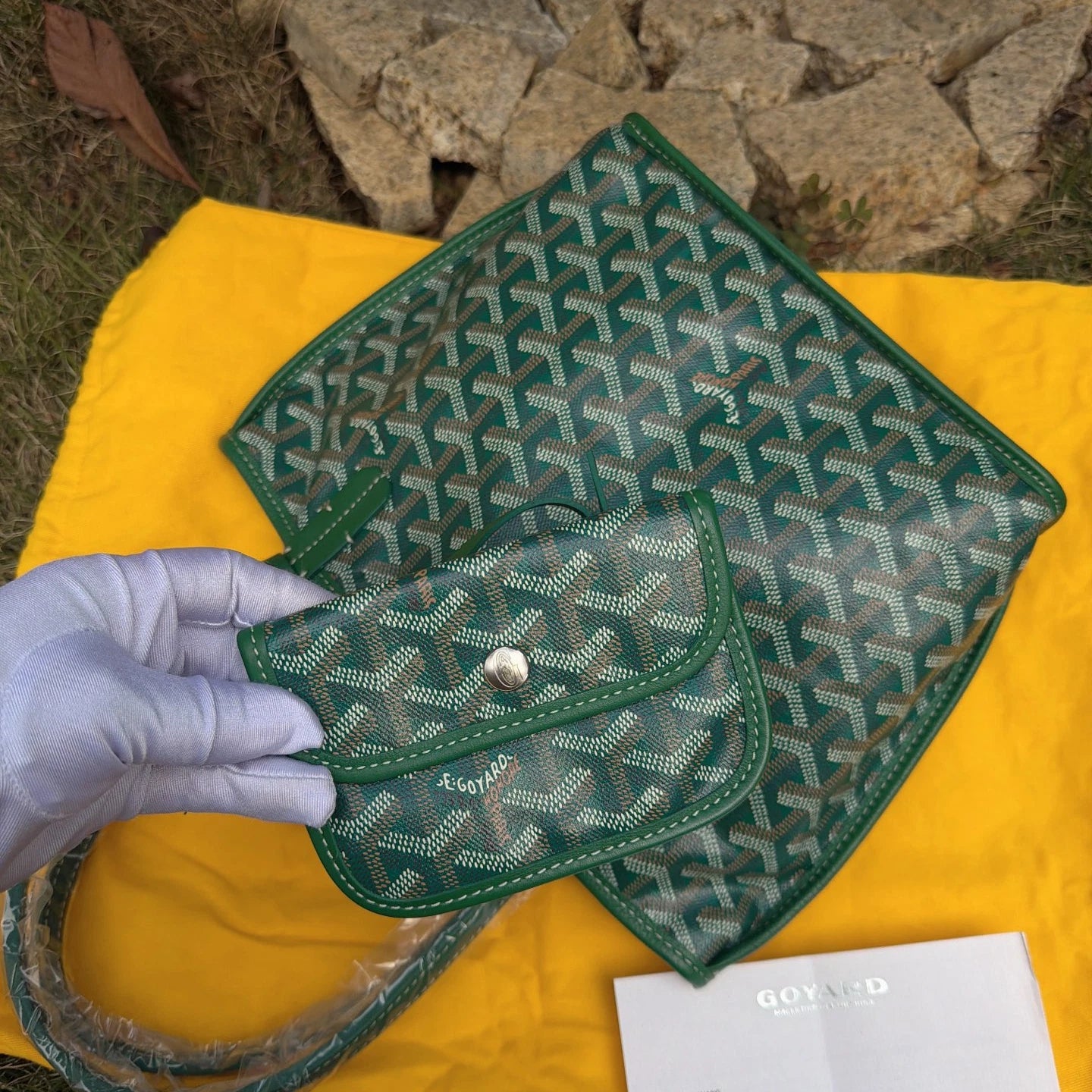 Goyard Tote Mini Top Handle Shoulder Bag Green Silver Used Women Classic