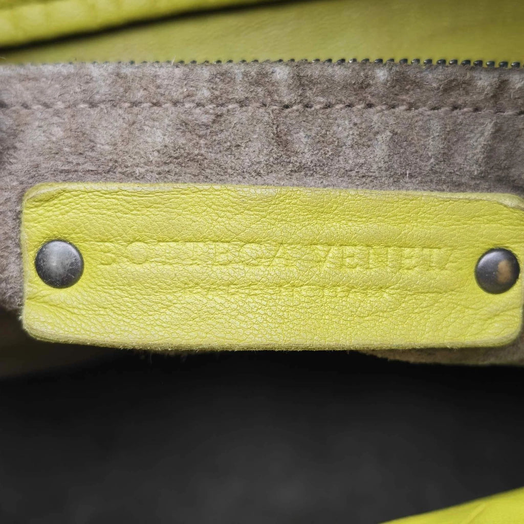 Bottega Veneta Yellow Green Woven Leather Shoulder Handbag For Women