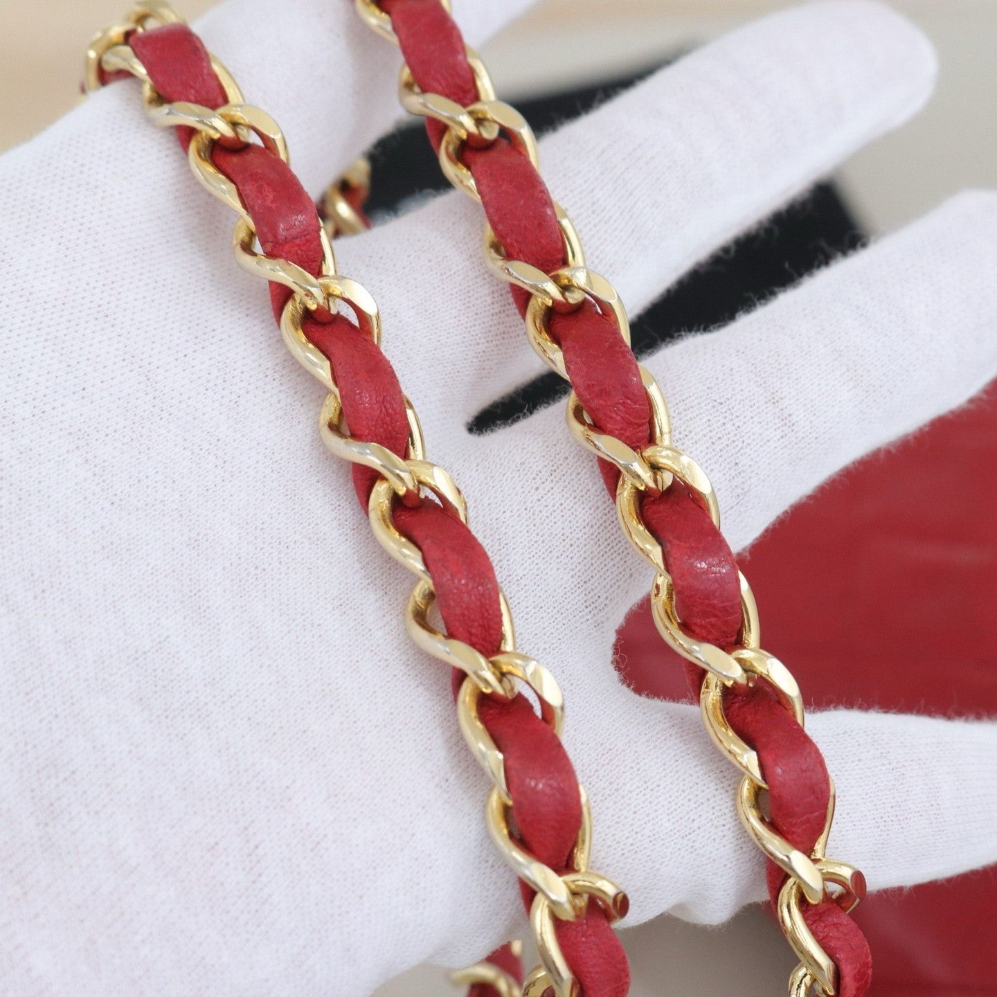 CHANEL CC Logo Diamond Pattern Chain Shoulder bag Vintage Red Women