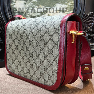 Gucci 1955 Horsebit Medium Shoulder Bag Red Beige Classic Women