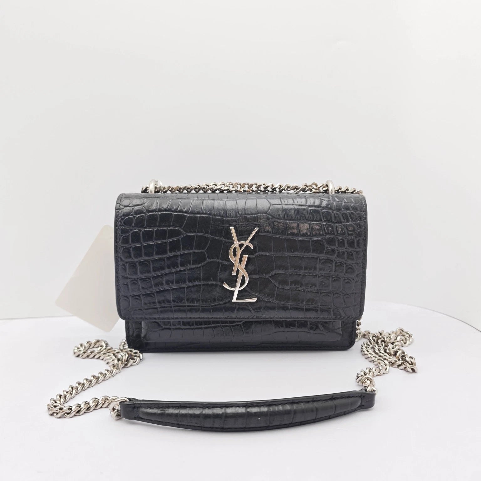 YSL Black Crocodile Embossed Mini Shoulder Crossbody Bag For Women