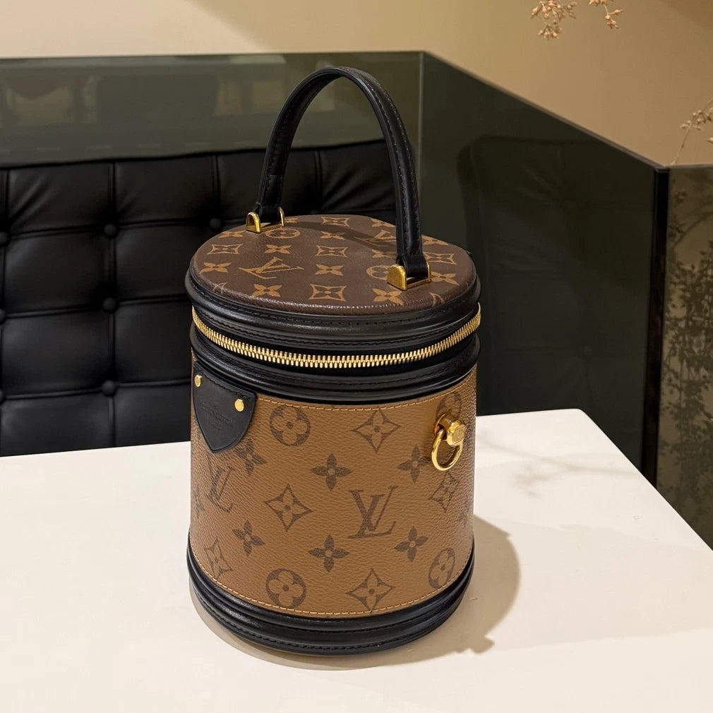 Louis Vuitton Monogram Speedy Cube Bag Brown Gold Buckle Women's