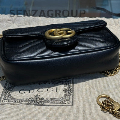 Gucci GG Marmont Super Mini Black Gold Chain Shoulder Crossbody Bag