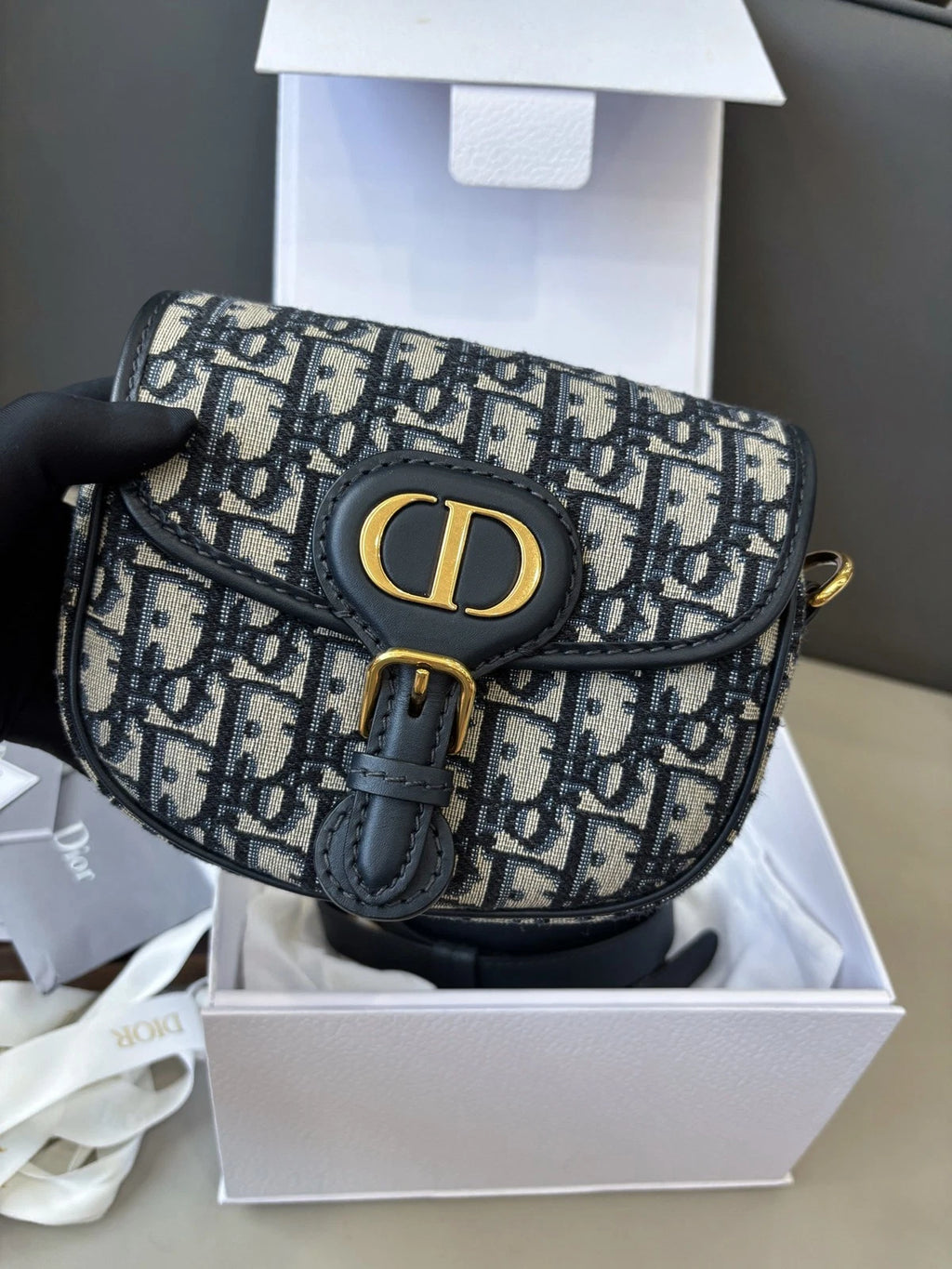 Dior Saddle Canvas Gold Navy Shoulder Bag Crossbody Excellent