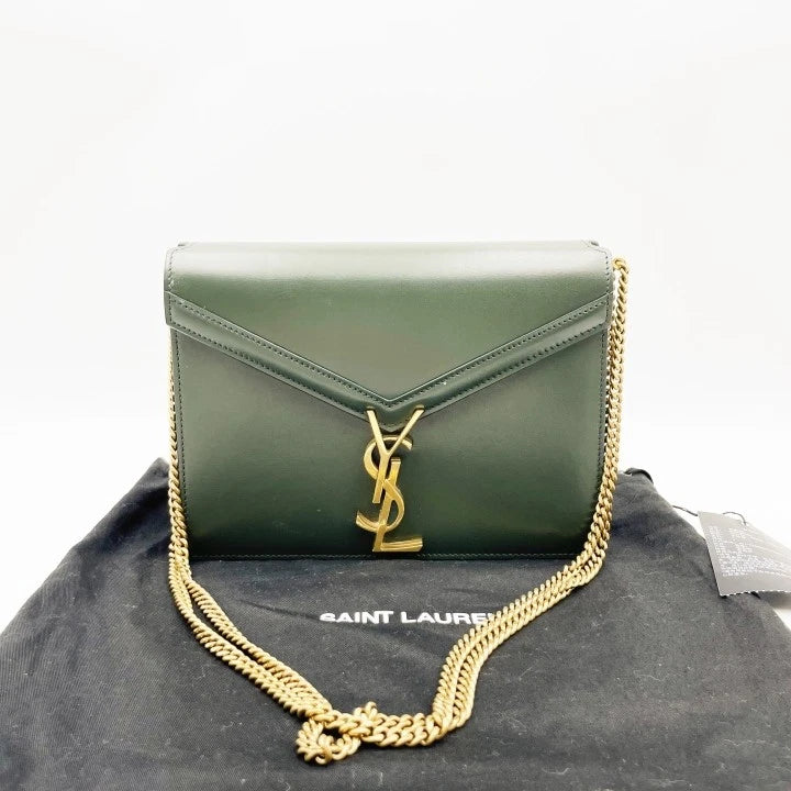 YSL Cassandra Green Calfskin Shoulder Crossbody Bag For Women