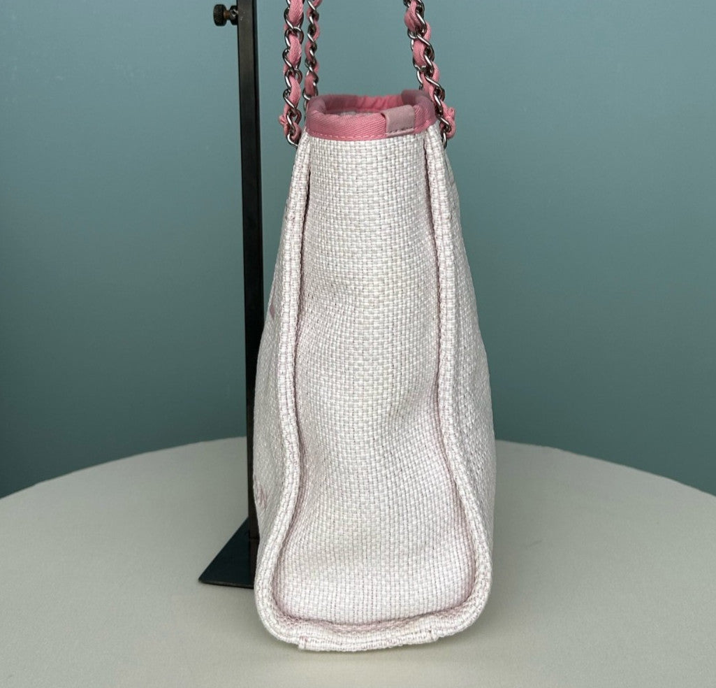 Chanel Beach Bag Chain Shoulder Bag White Pink Silver Hardware Women Classic