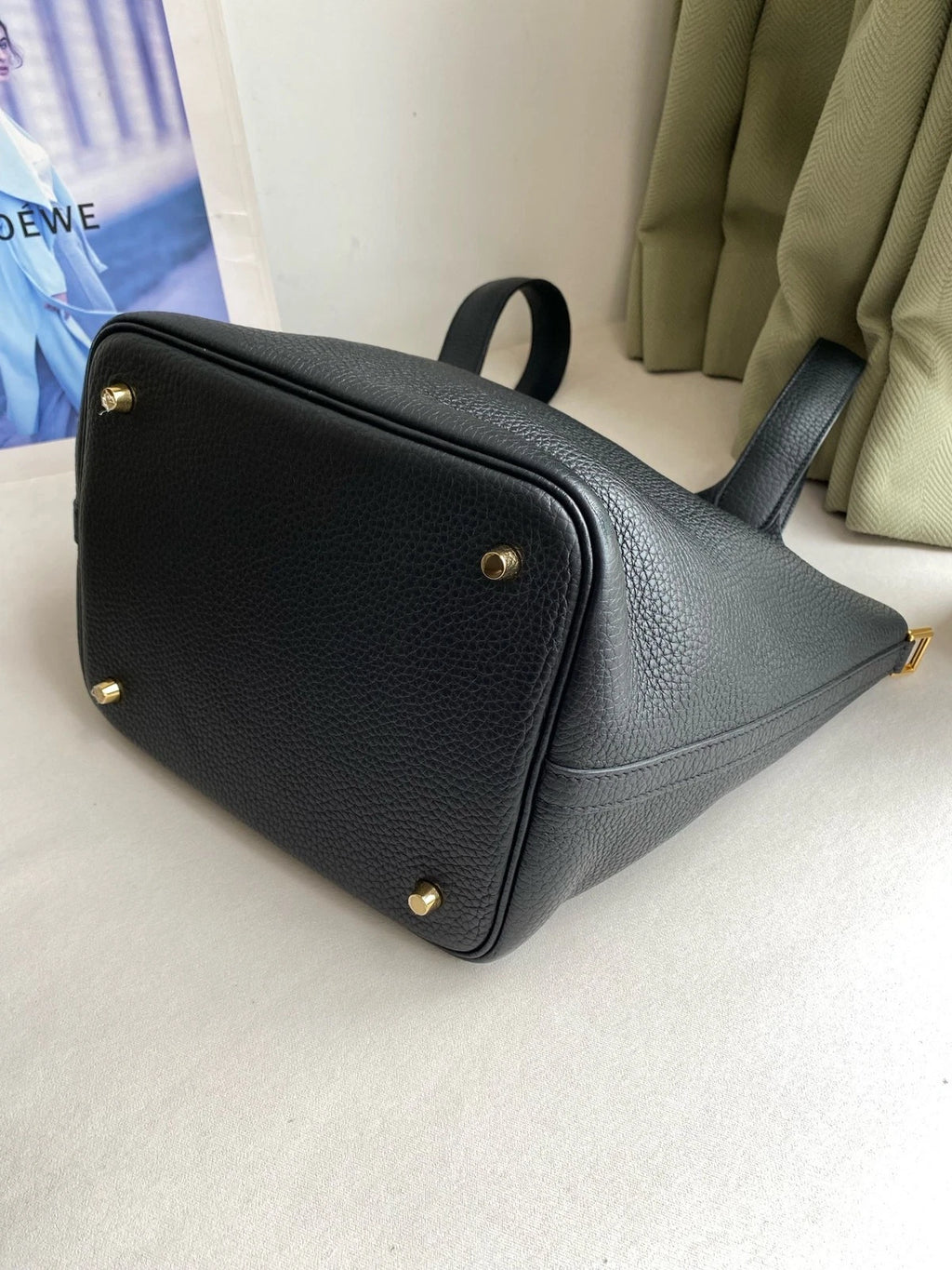 Hermes Picotin22 Black Gold Leather Bucket Bag For Women