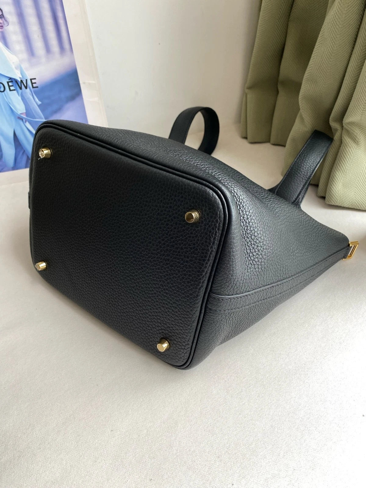 Hermes Picotin22 Black Gold Leather Bucket Bag For Women