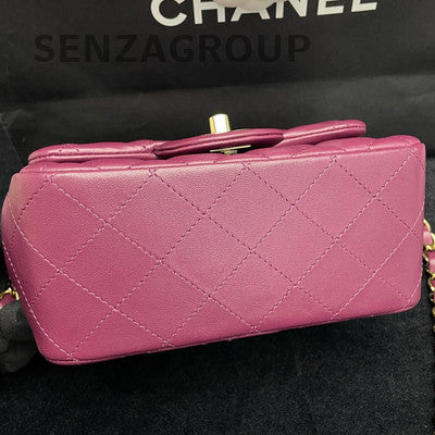 Chanel Red Lambskin Mini Square Flap Bag Gold Hardware Chain Strap