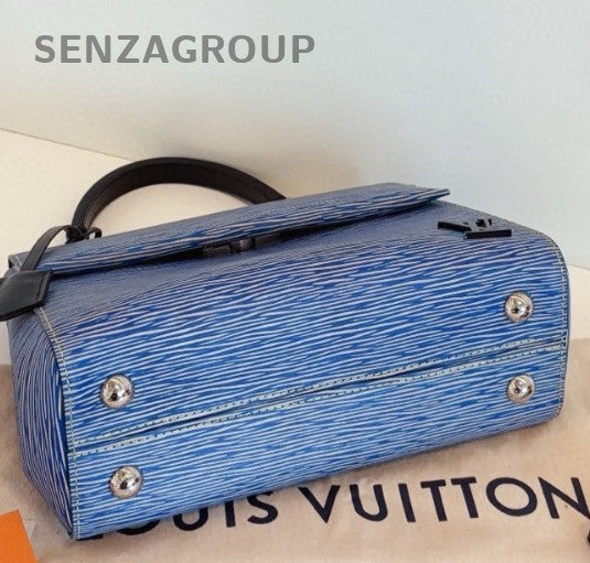 Louis Vuitton Cluny Calfskin Epi Top Handle Bag Crossbody Blue Silver Used Women