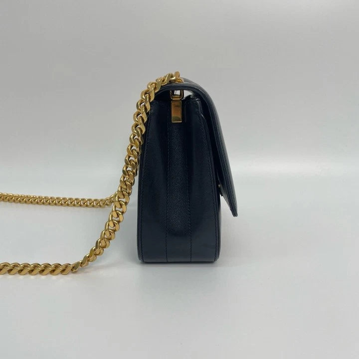 YSL Saint Laurent Vicky Medium Black Gold Square Shoulder Bag For Women