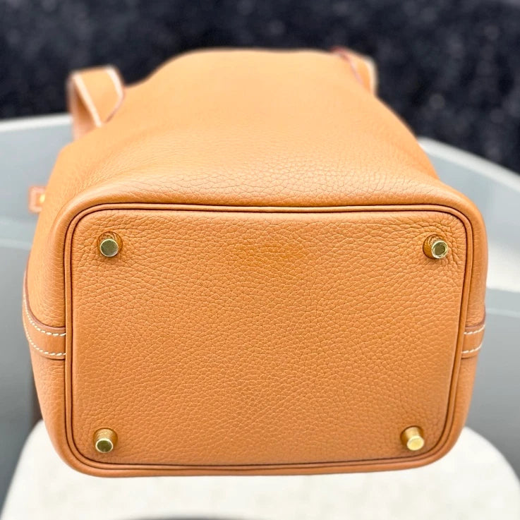 Hermes Picotin 18 Bucket Calfskin Top Handle Bag Brown Gold Hardware Women S