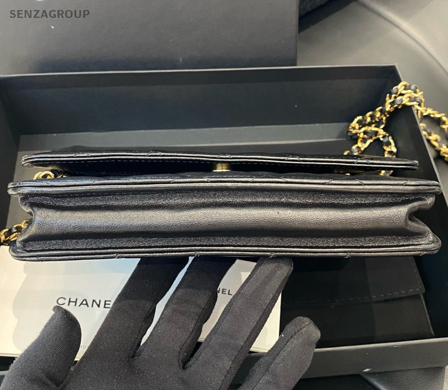 Chanel WOC Chain Diamond Shoulder Bag Crossbody Black Gold Women Classic