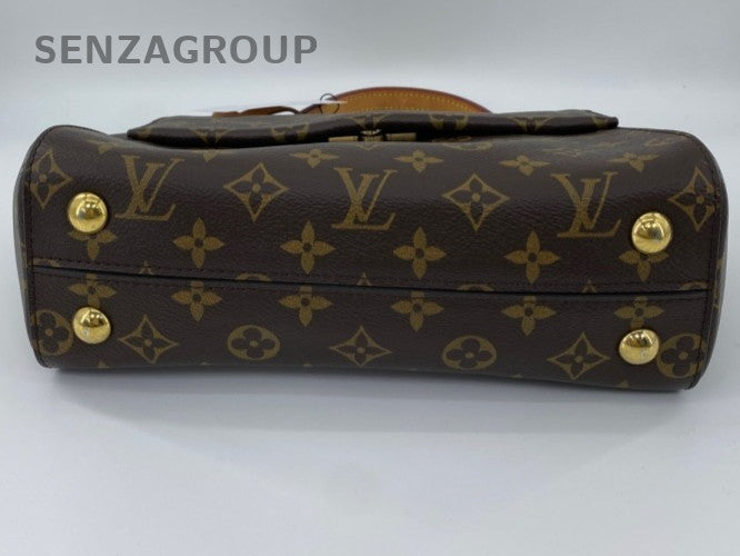Louis Vuitton Cluny BB Monogram Top Handle Bag Crossbody Brown Blue Gold Women