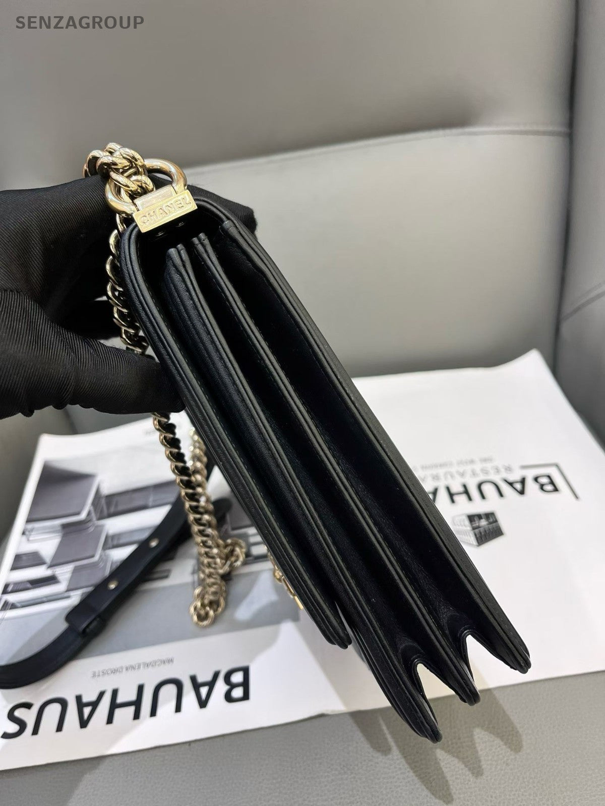 CHANEL Leboy Lambskin Chain Shoulder bag Crossbody Black Gold Women