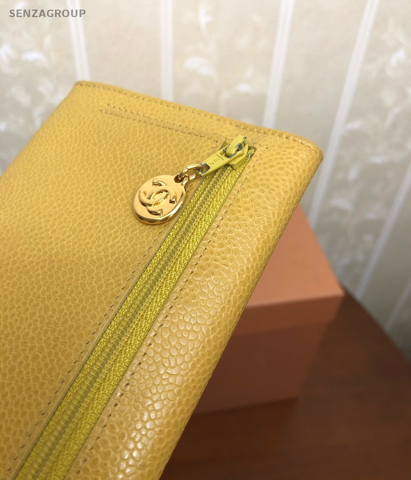 CHANEL CC Logo Wallet Caviar Women Yellow
