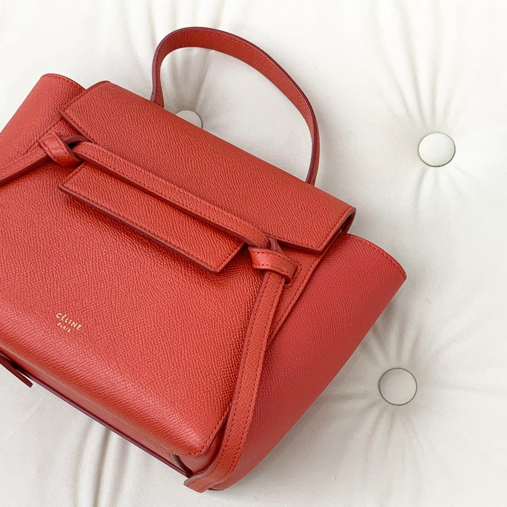 Celine Belt Mini Top Handle Bag Shoulder Crossbody Bag Red Women S