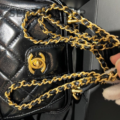 Chanel Small Quilted Black Gold Chain Shoulder Bag Classic Women