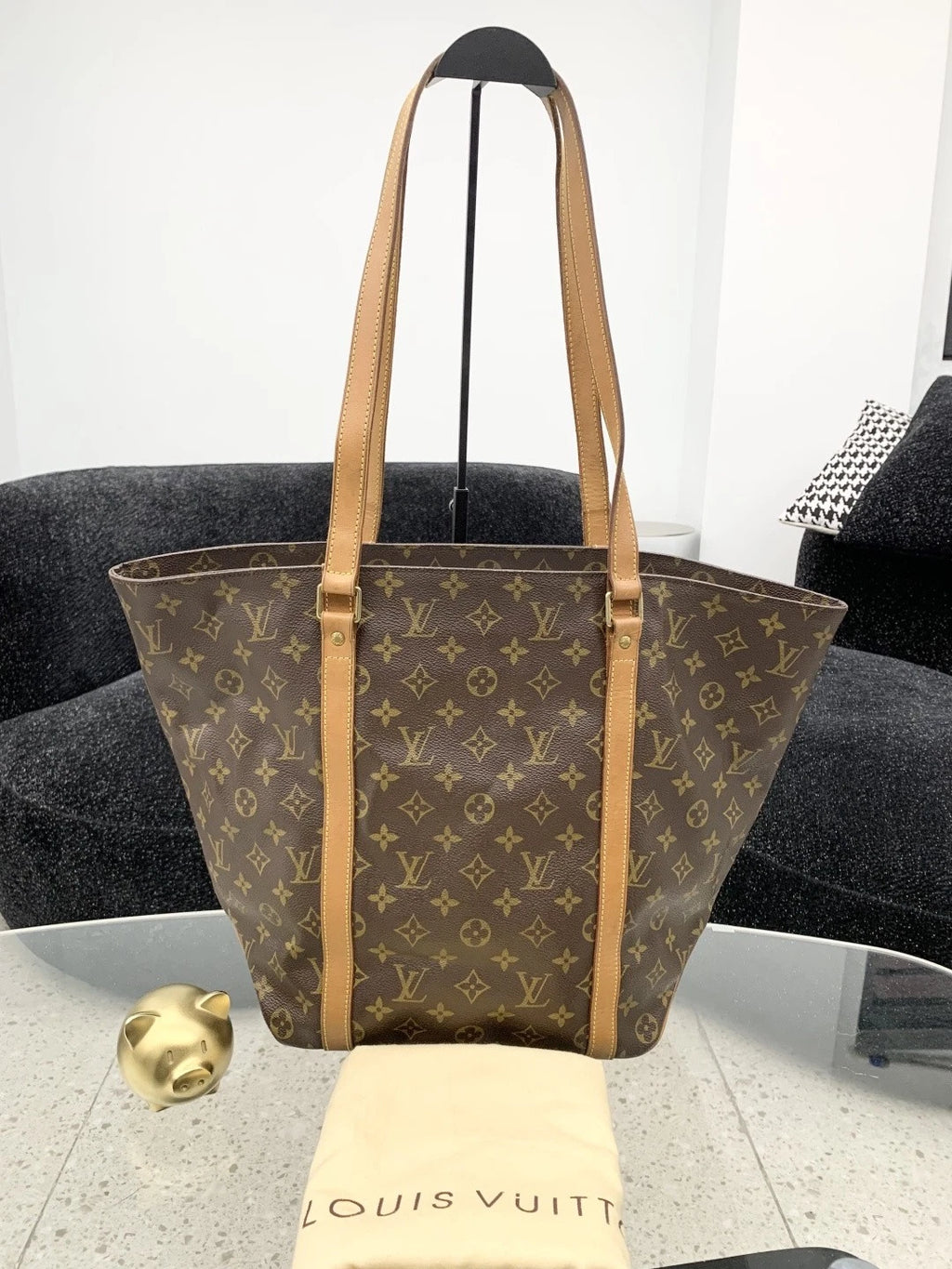 Louis Vuitton Tote GM Calfskin Momogram Shoulder Bag Brown Women S
