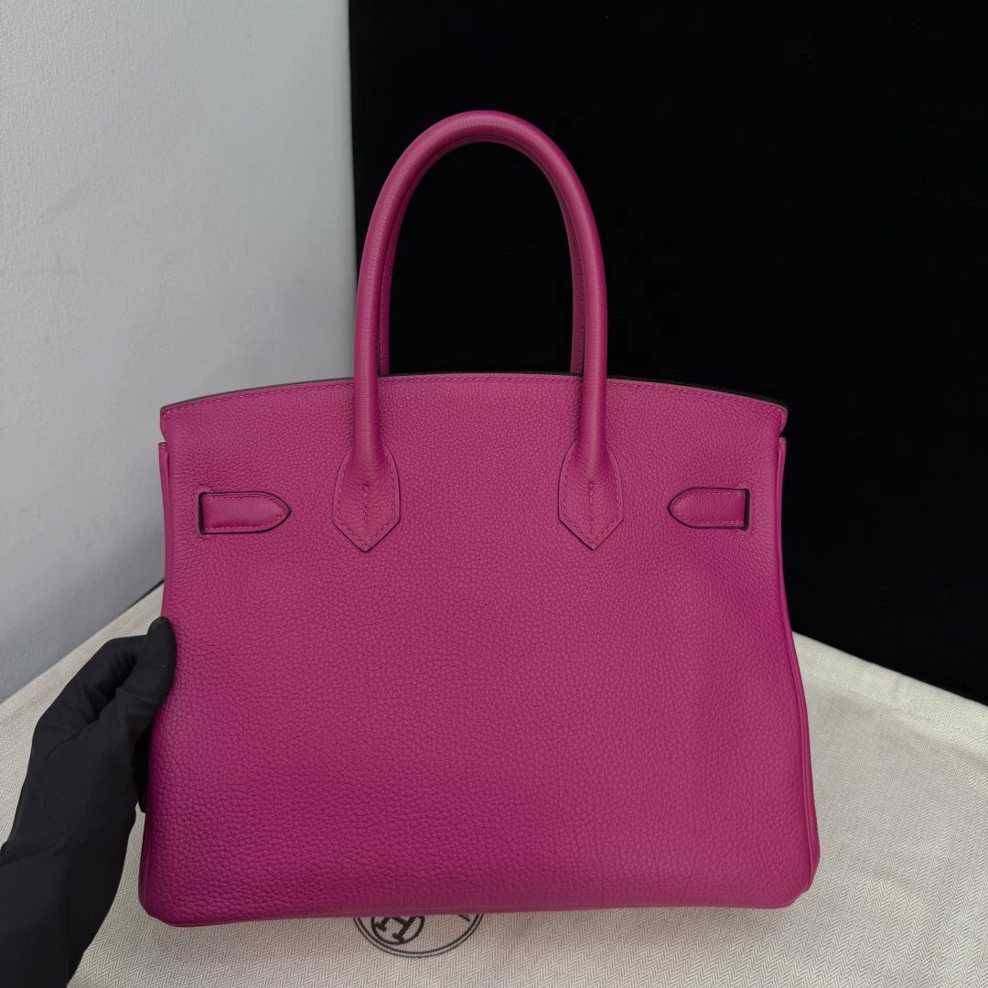 Authentic Hermes Birkin30 Togo Leather Purple Silver Hardware Tote Handbag