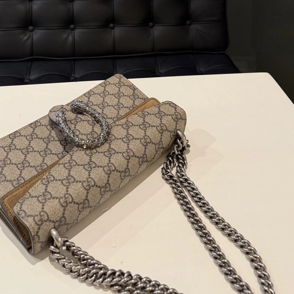 Gucci Dionysus Chain Shoulder Crossbody Bag Brown Silver Women's Classic