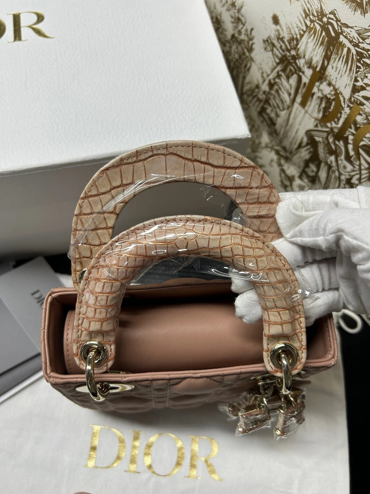 Dior Leather Rose Pink 3-Grid Lady Dior Chain Crossbody Handbag For Women