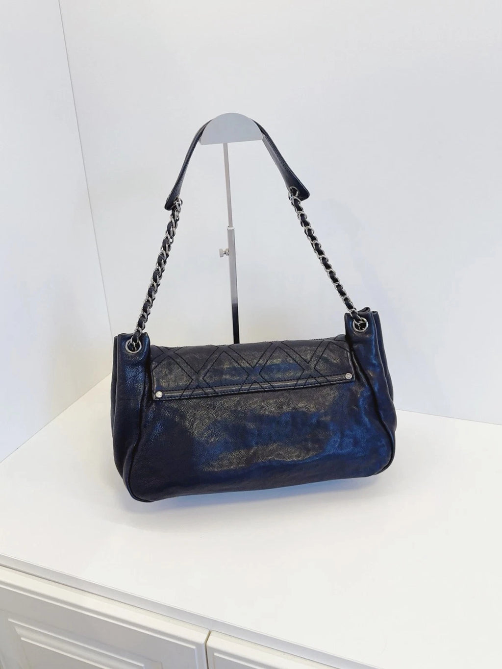 Chanel Airport Series Hobo Flap Shoulder Bag Black Silver