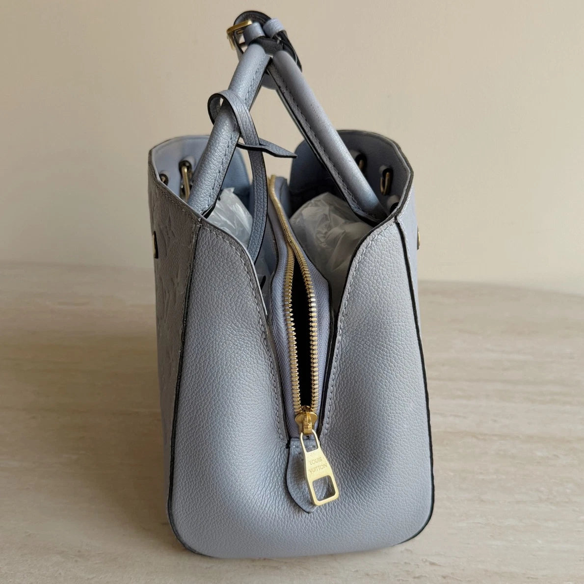 Louis Vuitton Montaigne BB Calfskin Monogram Empreinte Blue Handbag Crossbody