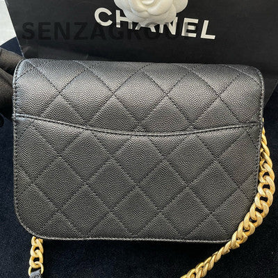 Chanel 21 Messenger Bag Black Gold Hardware Calfskin Chain Shoulder Crossbody