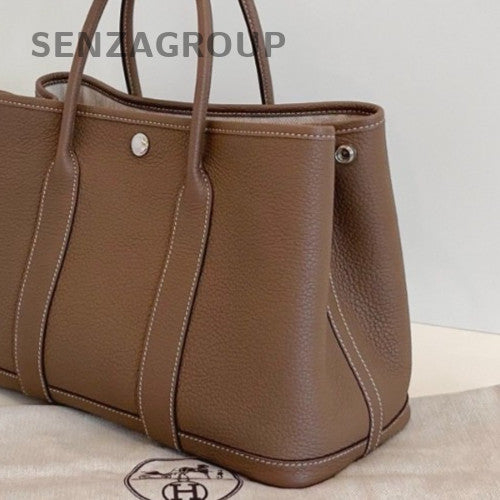 Hermes Garden Party TC Leather Top Handle Bag Gray Women Classic