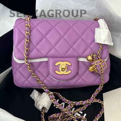 Chanel Classic Flap Quilted Purple Gold Chain Shoulder Bag