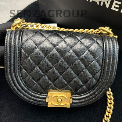 Chanel Le Boy Chevron Quilted Black Caviar Leather Crossbody Bag