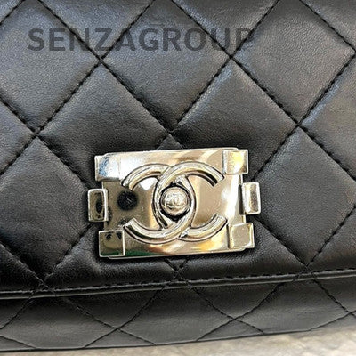 Chanel Le Boy Black Silver Chain Shoulder Bag Classic Quilted