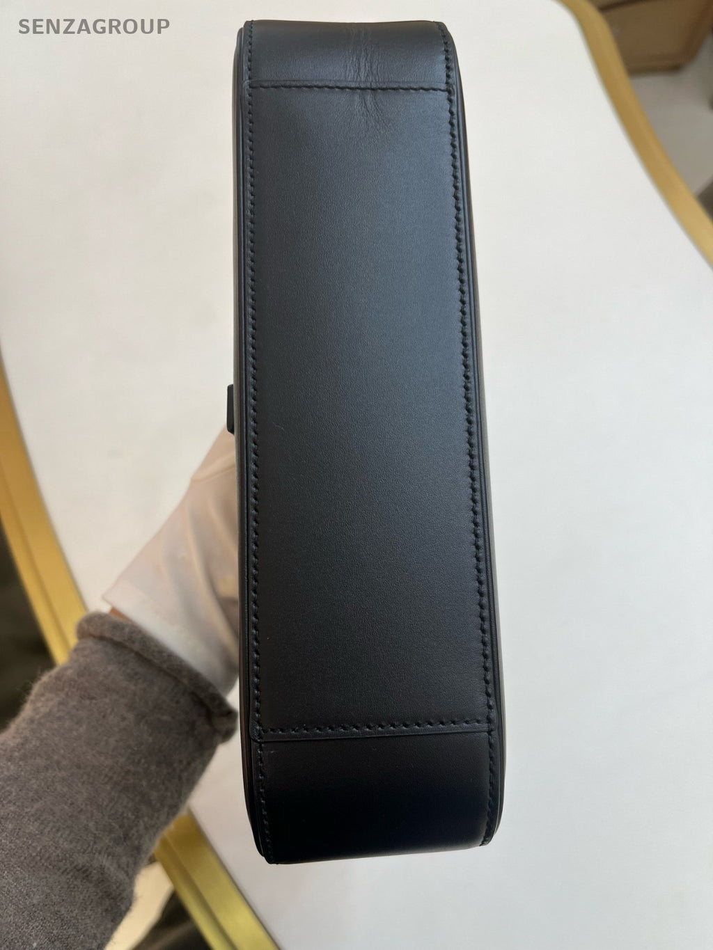 Saint Laurent Calfskin Hobo Shoulder Bag Black Gold Used Women Classic