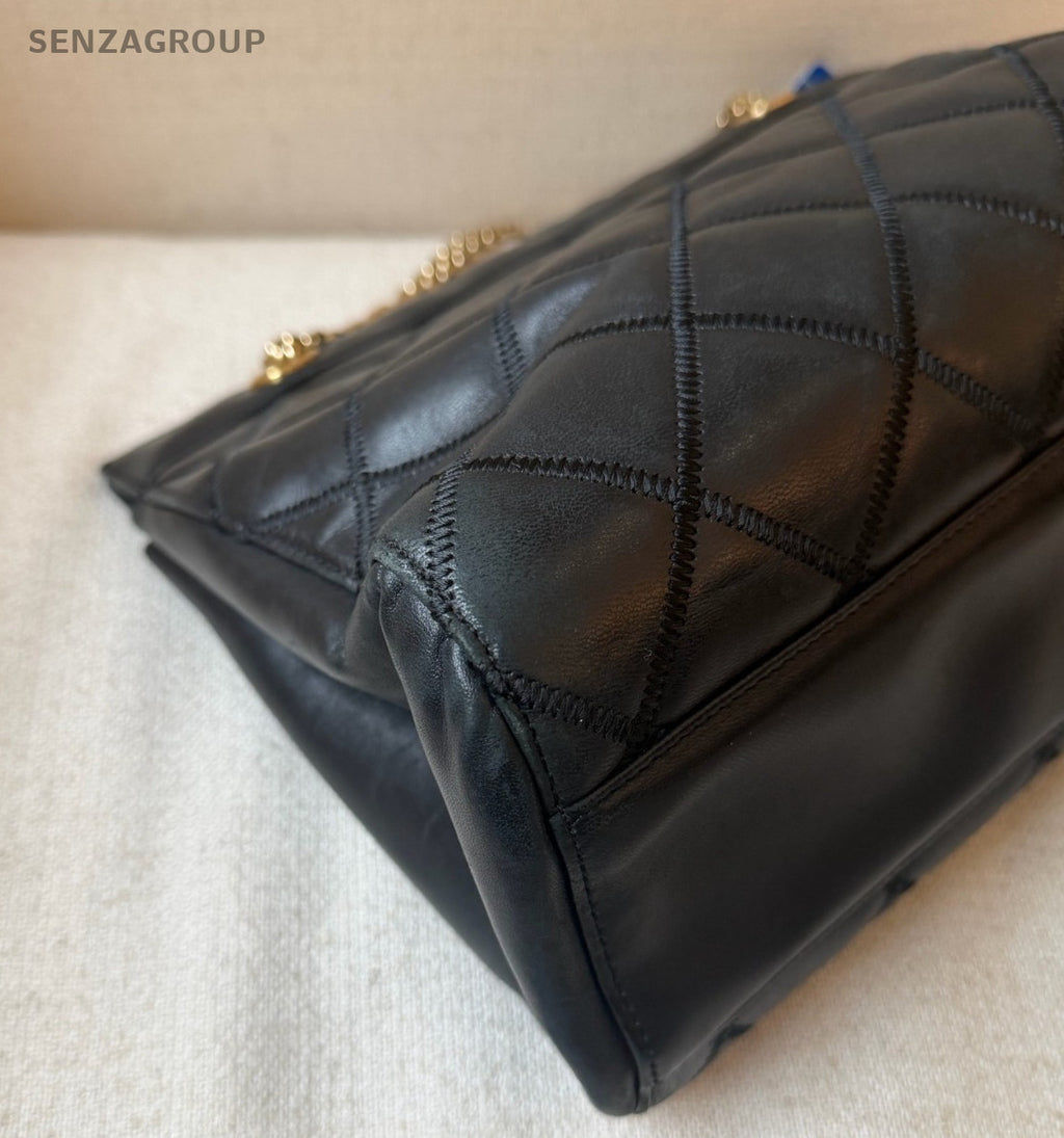 Chanel Diamond Tote Chain Shoulder Bag Black Gold Women Classic Vintage