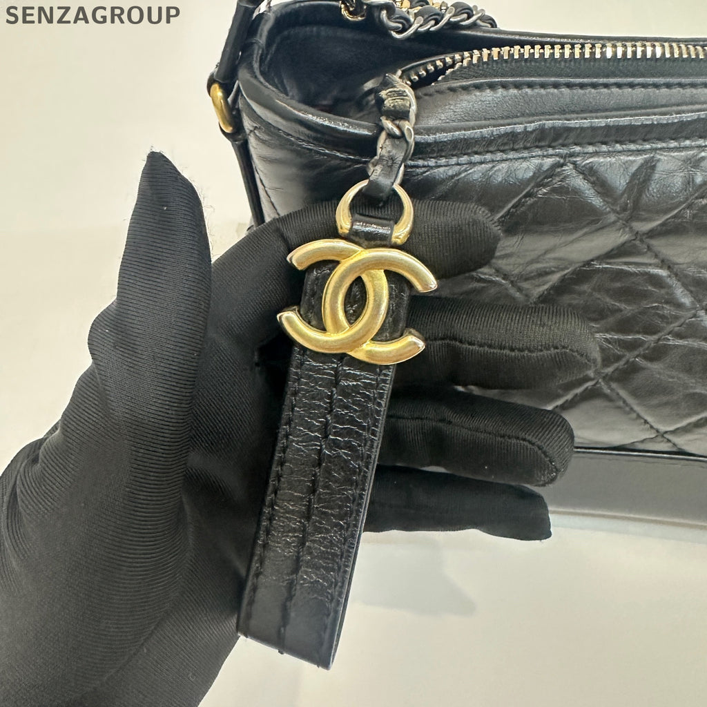 Chanel Small Black Gold Gabrielle Hobo Chain Shoulder Bag Classic Women