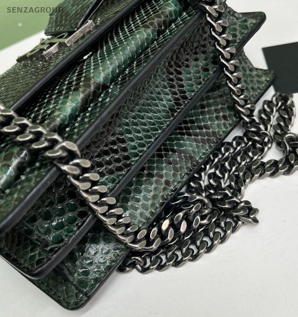 Saint Laurent Sunset Chain Shoulder Bag Green Silver Women Classic