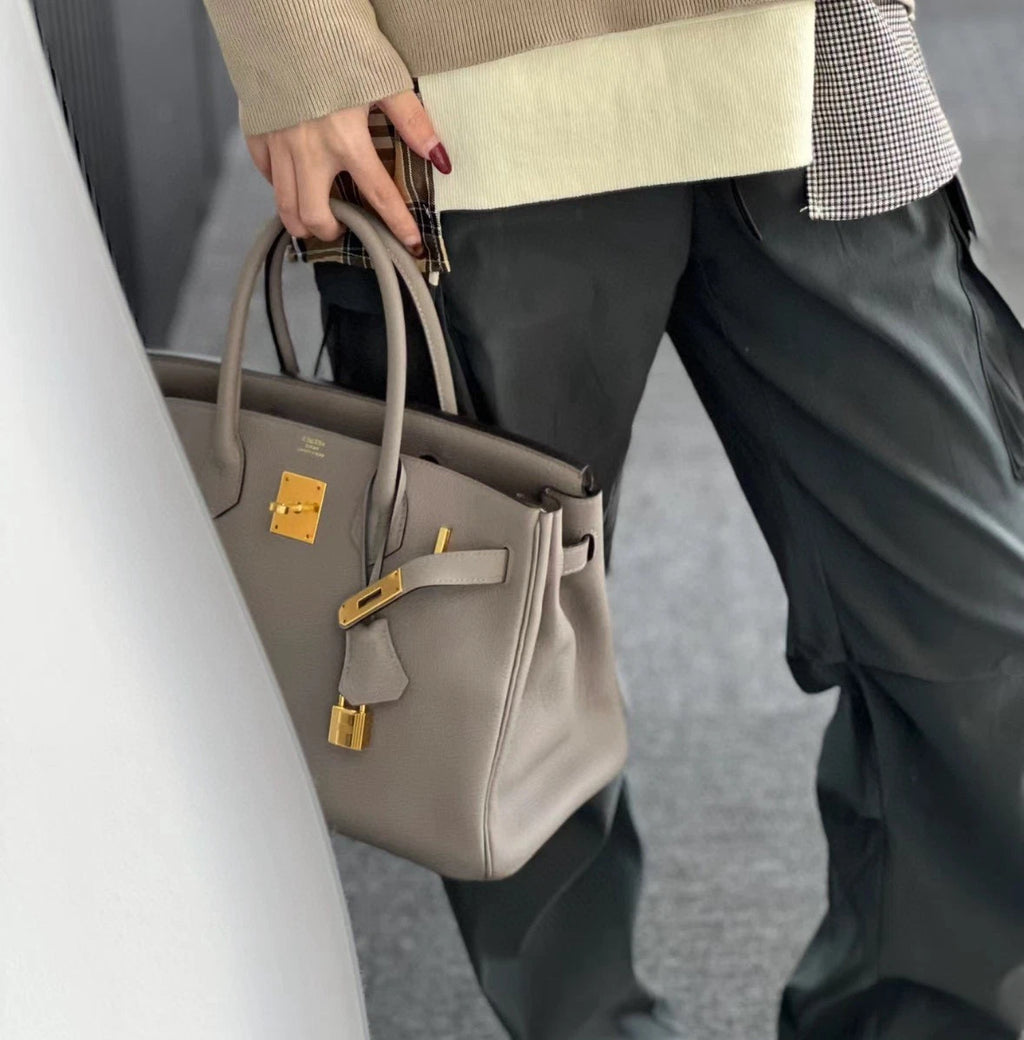 Hermes Birkin 35 Evercolor Leather Gray Gold Hardware Handbag For Women
