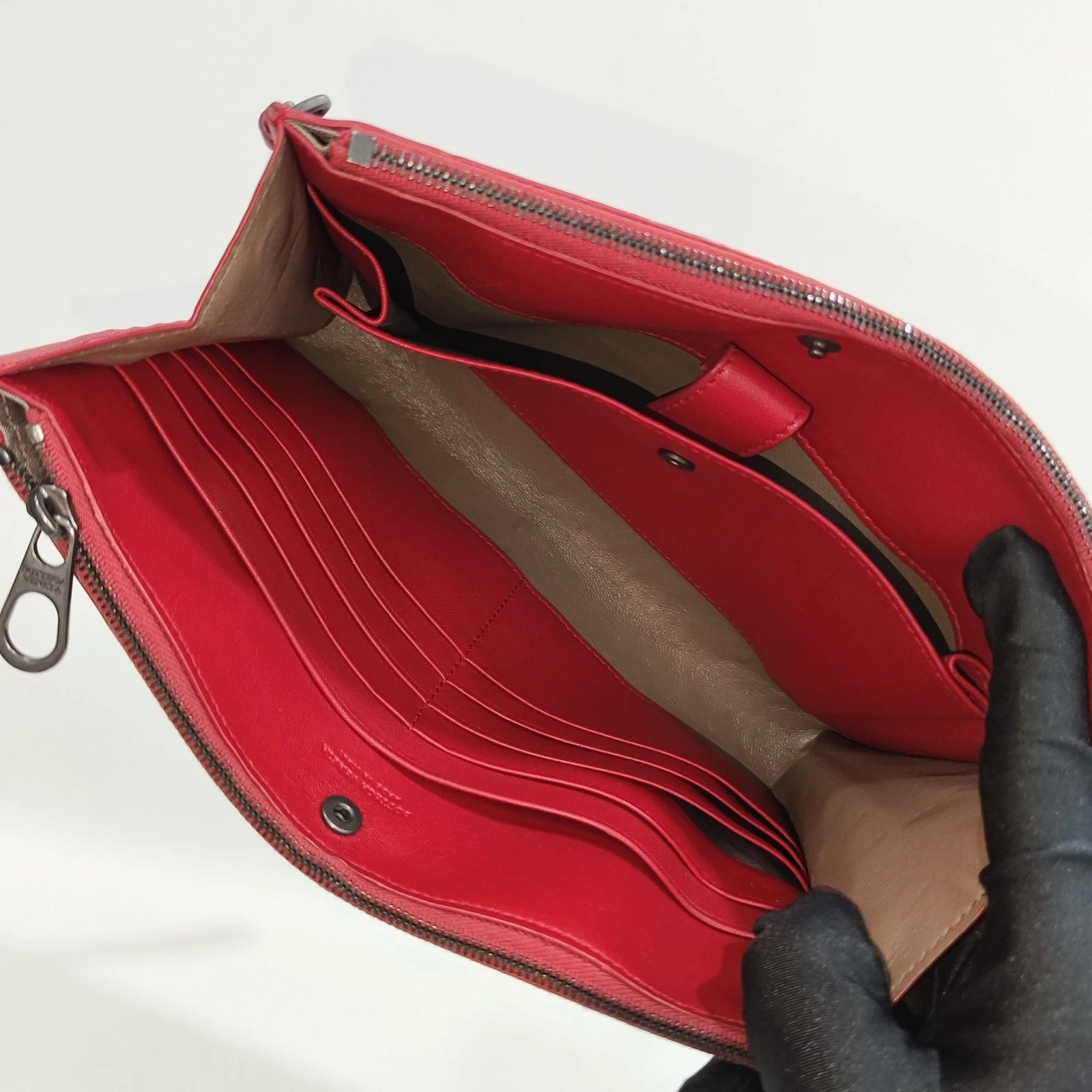 Bottega Veneta Red Woven Leather Clutch For Women