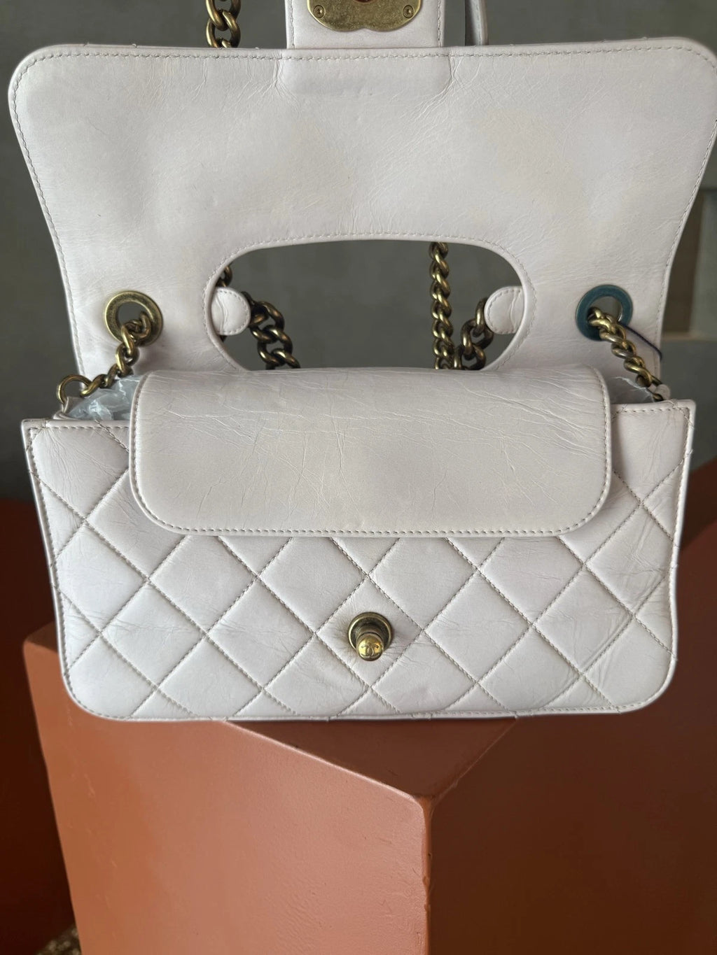 Chanel Bombay MM Chain Top Handle Shoulder Bag Lilac Gold Women Classic