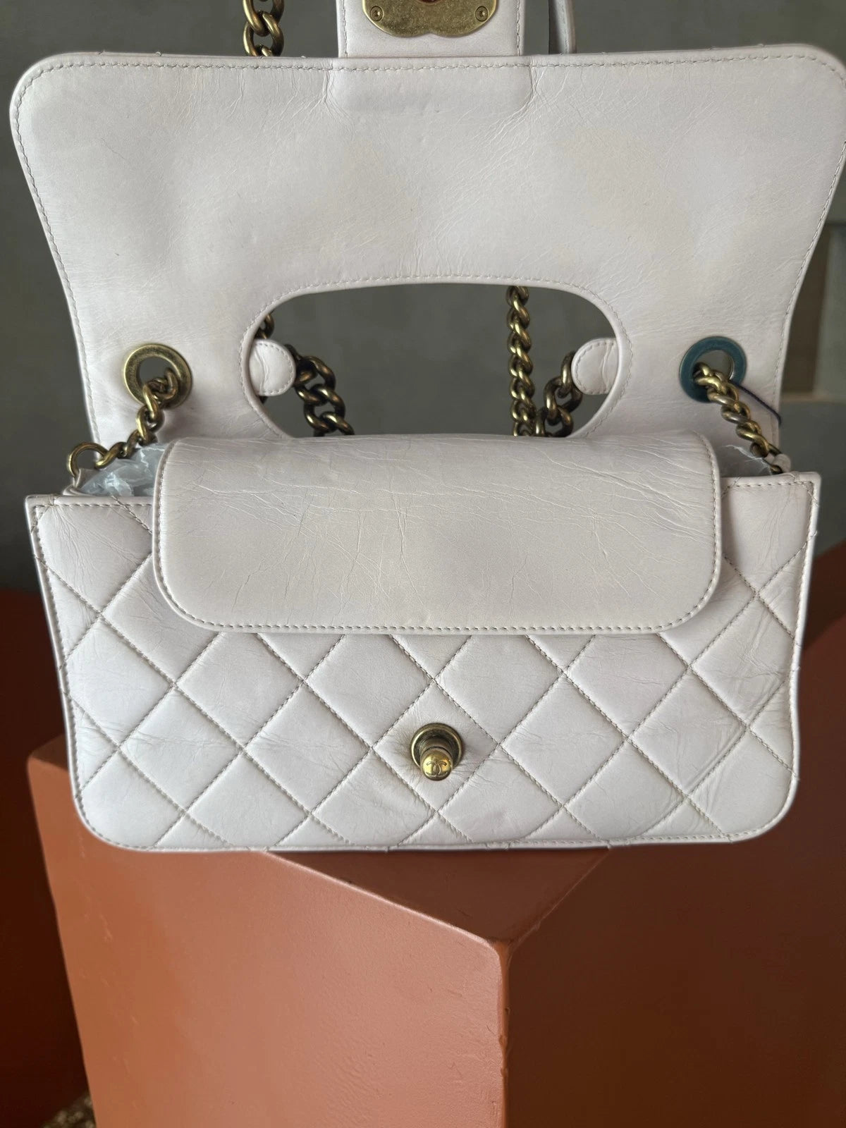 Chanel Bombay MM Chain Top Handle Shoulder Bag Lilac Gold Women Classic