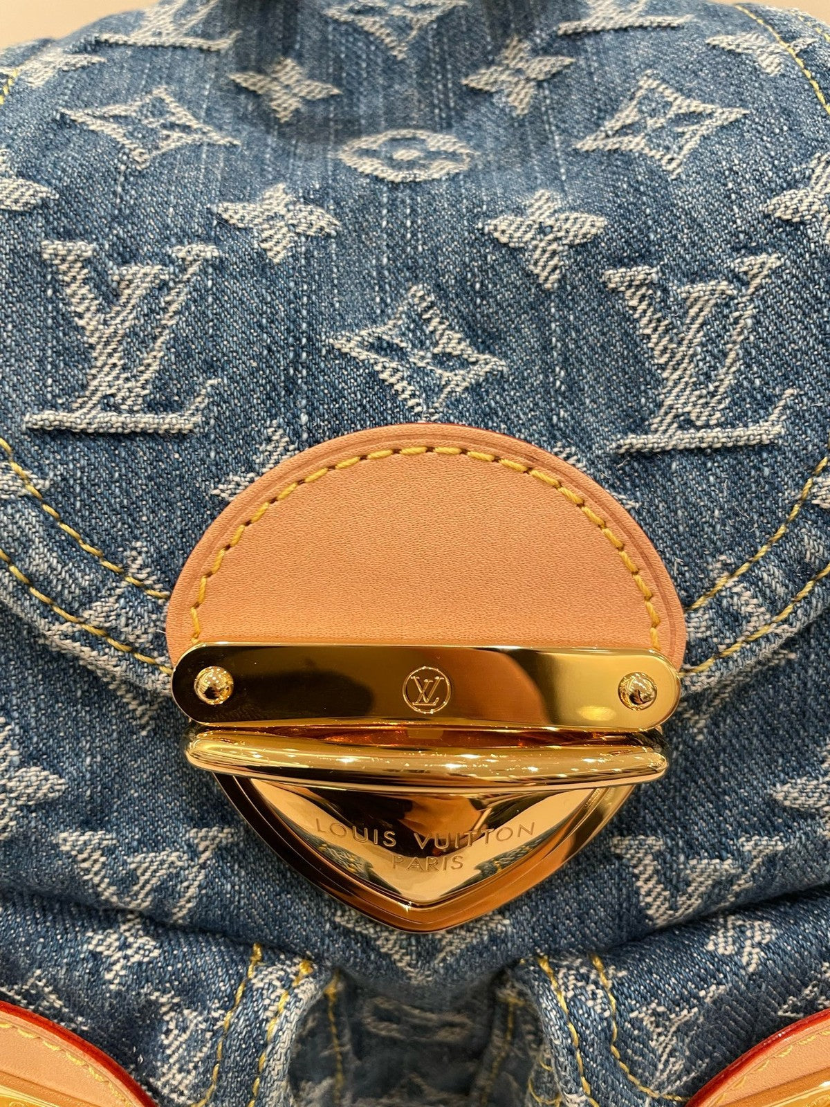 Louis Vuitton Denim Monogram Backpack Blue Gold Buckle Women's Classic