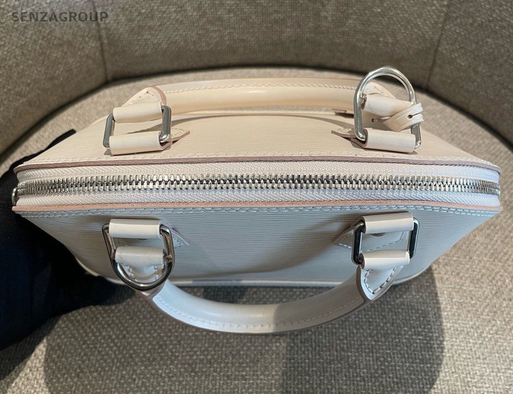 Louis Vuitton Alma BB Epi Top Handle Bag Crossbody White Silver Women Classic