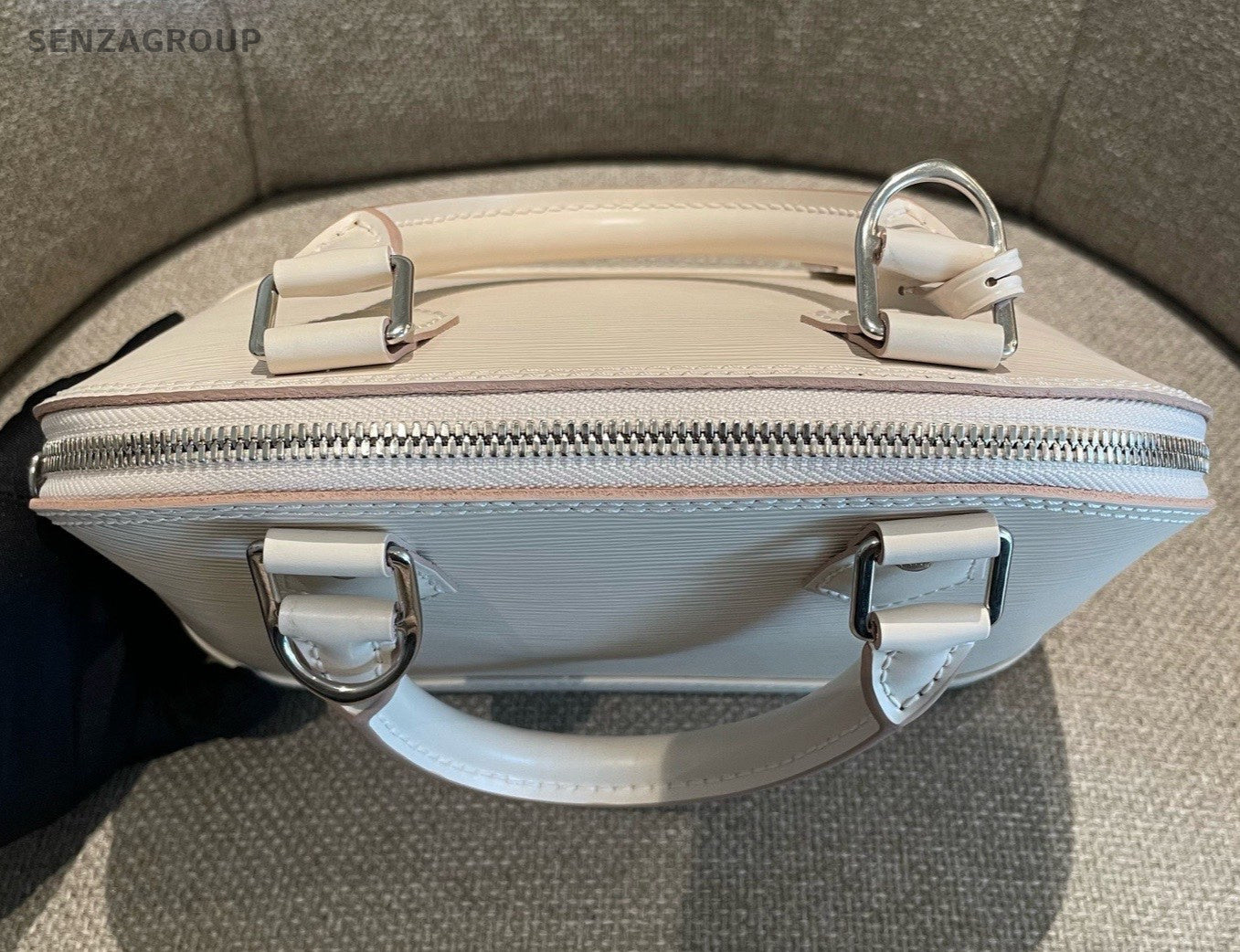 Louis Vuitton Alma BB Epi Top Handle Bag Crossbody White Silver Women Classic