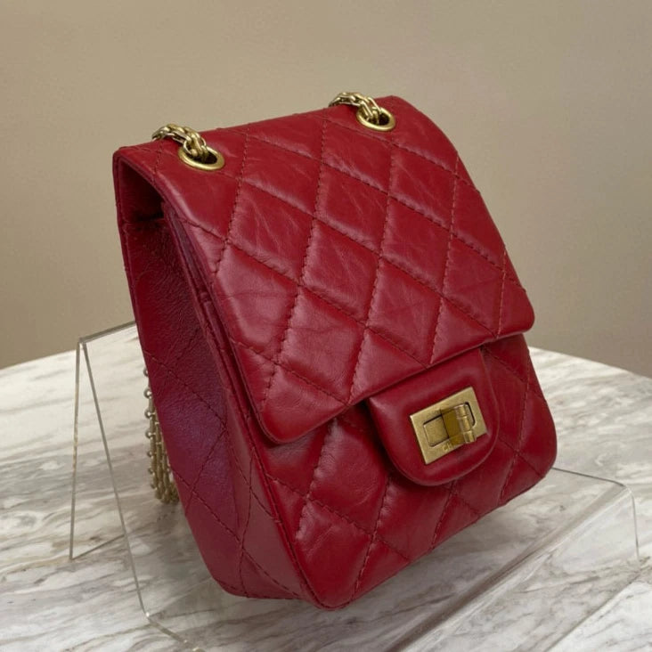 Chanel 2.55 Mini Classic Flap Bag Red Gold Chain Shoulder Bag