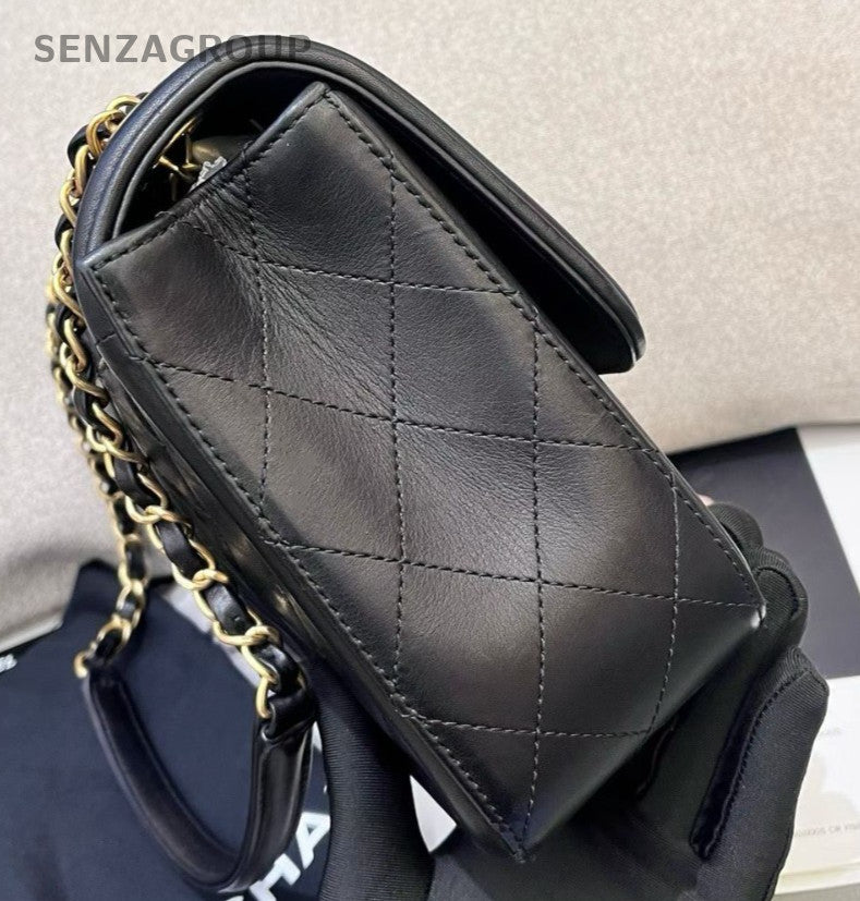 Chanel Classic Flap Chain Diamond Shoulder Bag Black Gold Women Fashion Designer