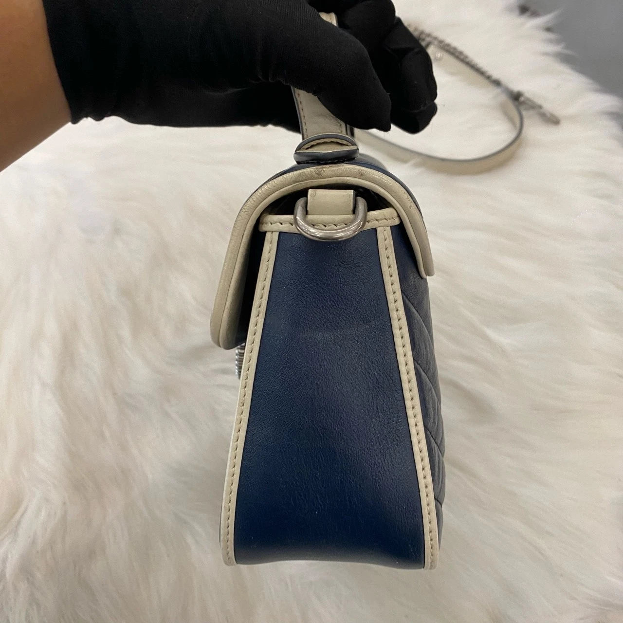Gucci Marmont Blue Silver Shoulder Bag Excellent