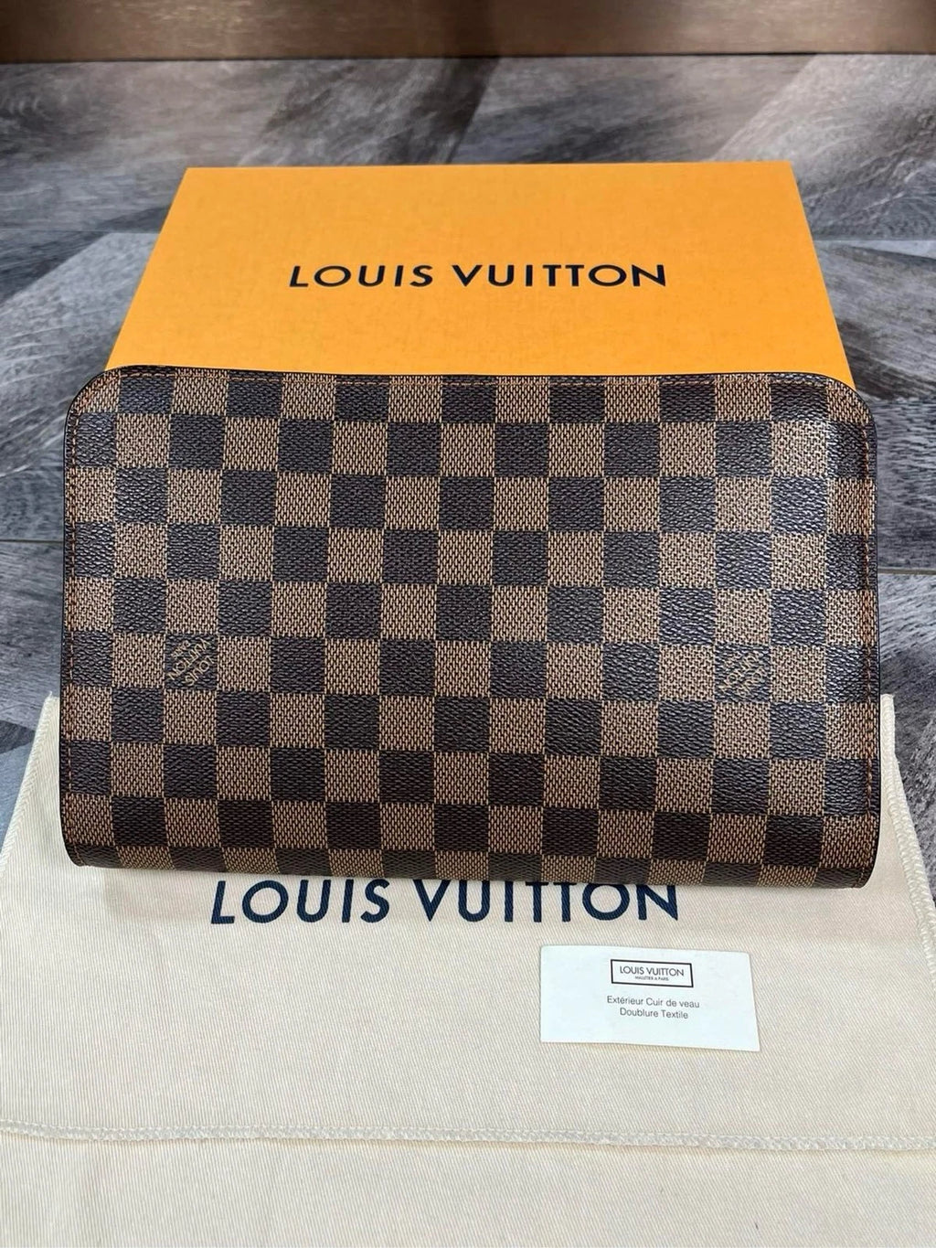 Louis Vuitton Brown Canvas Damier Clutch Handbag For Women