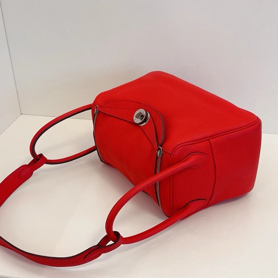 Hermes Lindy26 Top Handle Shoulder Bag Red Silver Women Classic Fashion