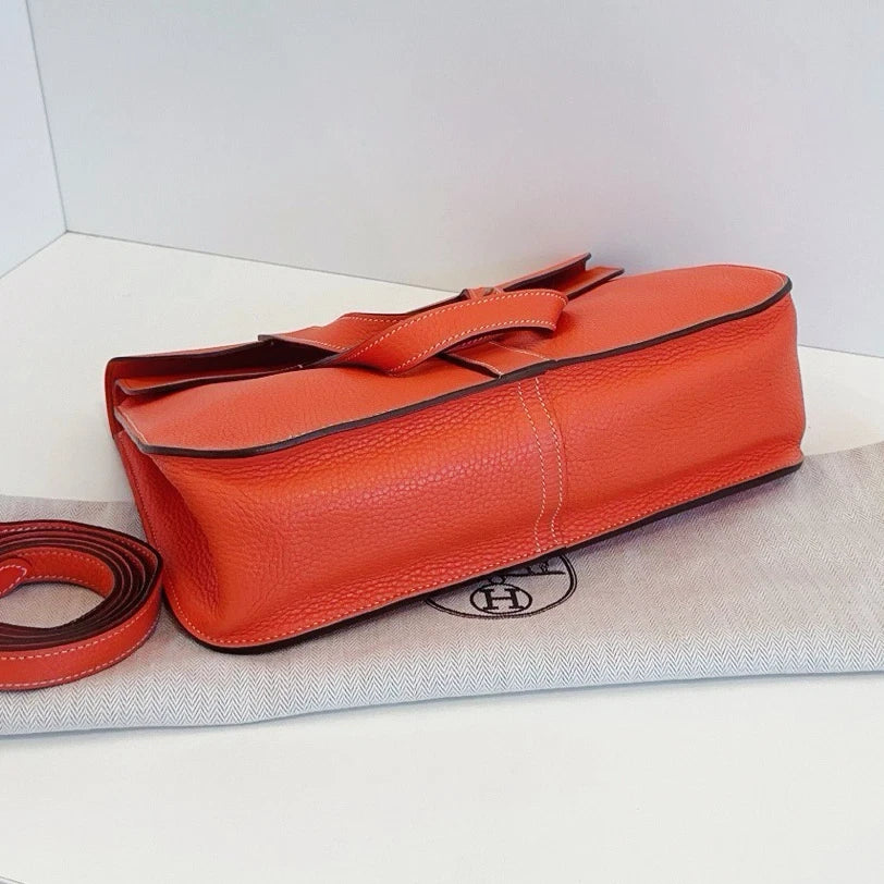 Hermes Halzan31 TC Leather Handbag Crossbody Orange Silver Hardware